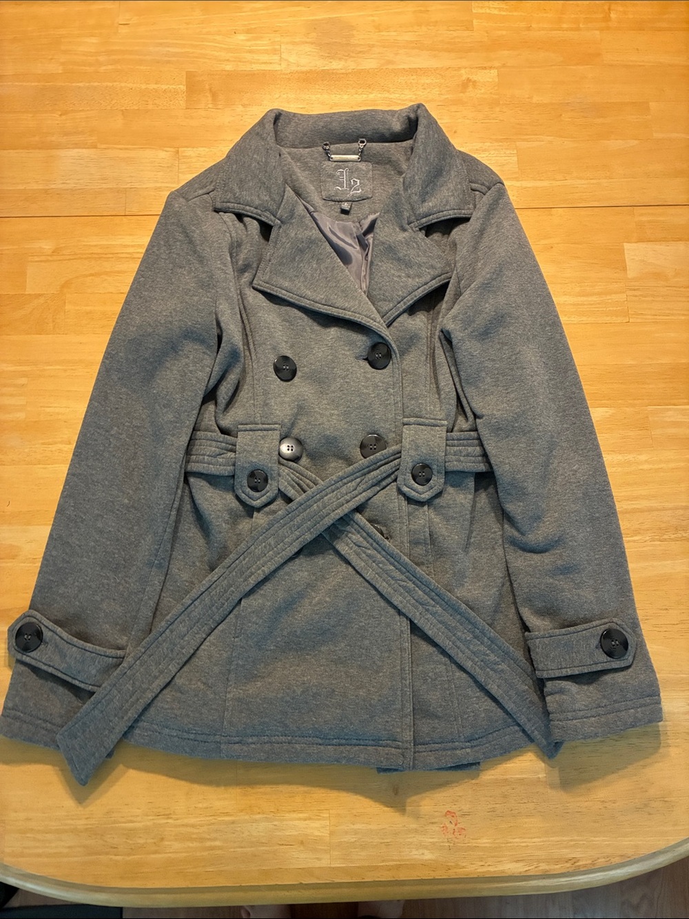 Women’s Gray Double-Breasted Peacoat with Belt